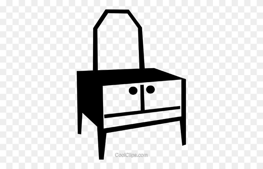 349x480 Desk And Mirror Royalty Free Vector Clip Art Illustration - Nightstand Clipart