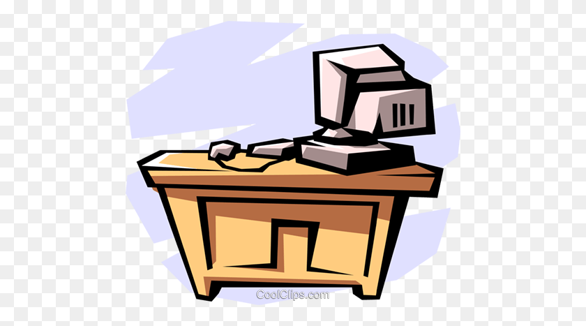 480x407 Desk With Computer Royalty Free Vector Clip Art Illustration - Computer Clipart Transparent
