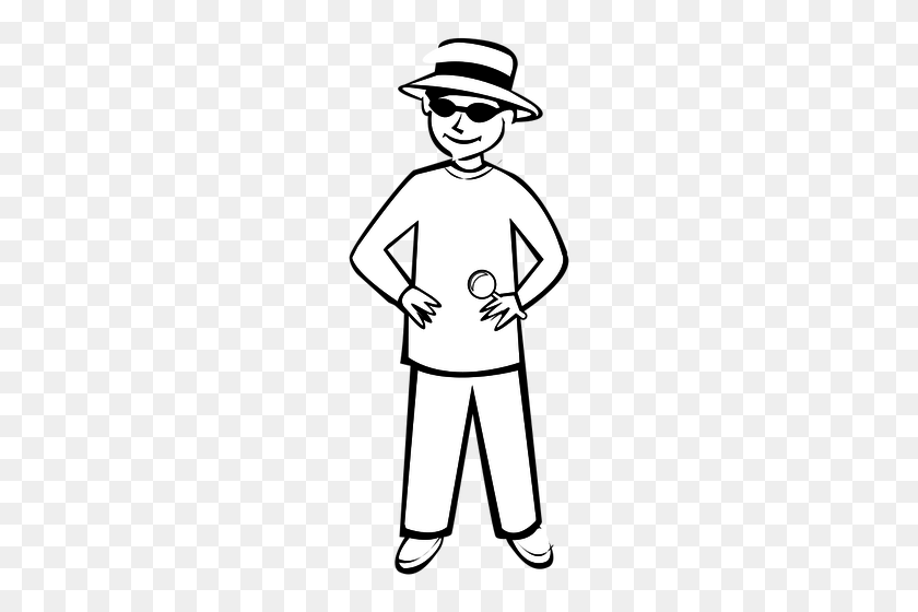 210x500 Detective Boy Vector Drawing - Detective Clipart Black And White
