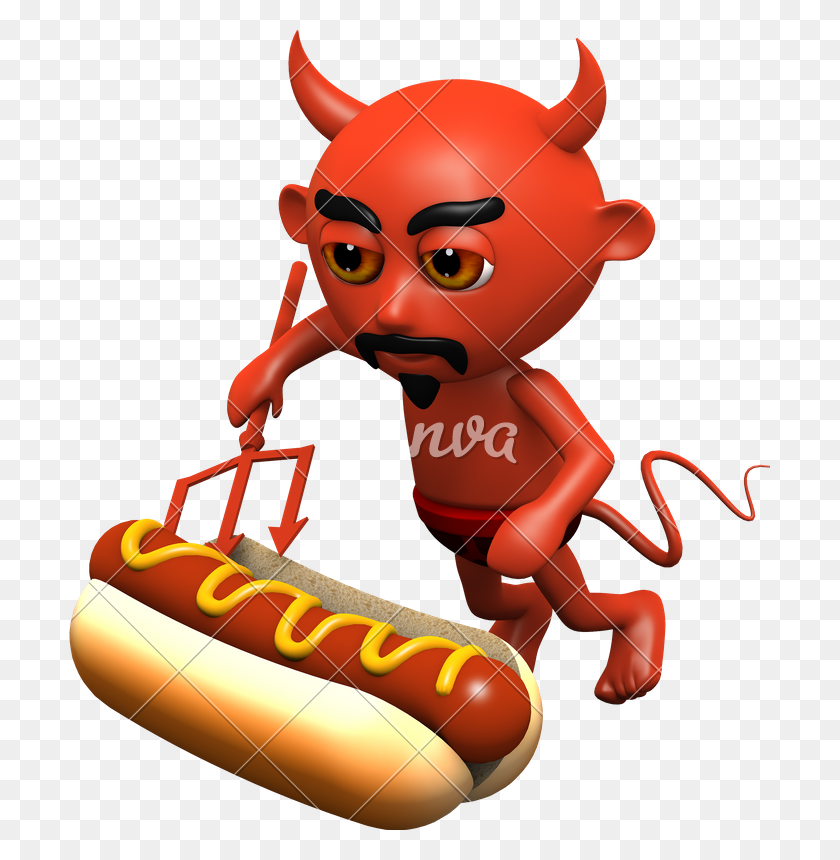 701x800 Devil With A Hot Dog - Devil Tail PNG