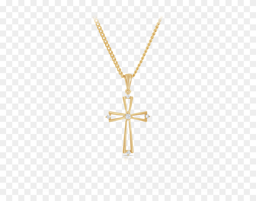 600x600 Diamond Cross Pendant Set In Yellow Gold - Gold Cross PNG