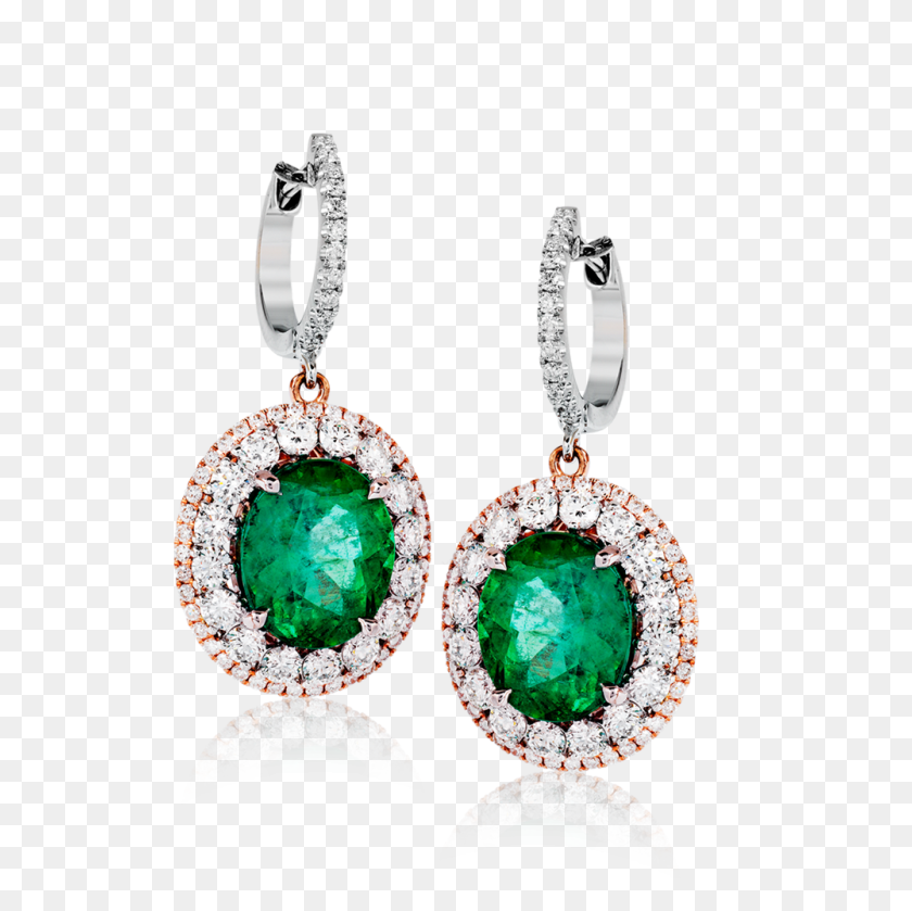 1000x1000 Diamond Emerald Drop Earrings Pav Broome Fine Jewelry - Earring PNG
