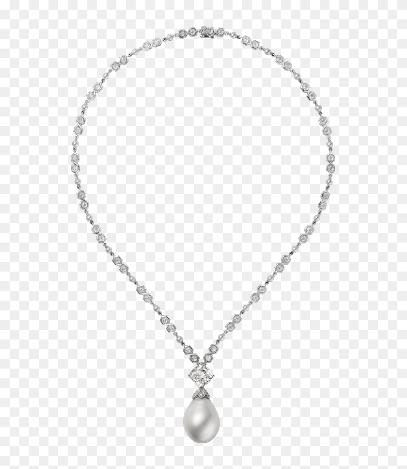 617x907 Diamond Necklace With Pearl Png Clipart - Silver PNG