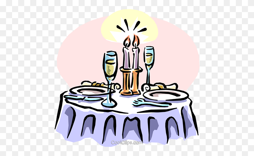480x456 Dinner With Candlelight And Champagne Royalty Free Vector Clip Art - Mooncake Clipart