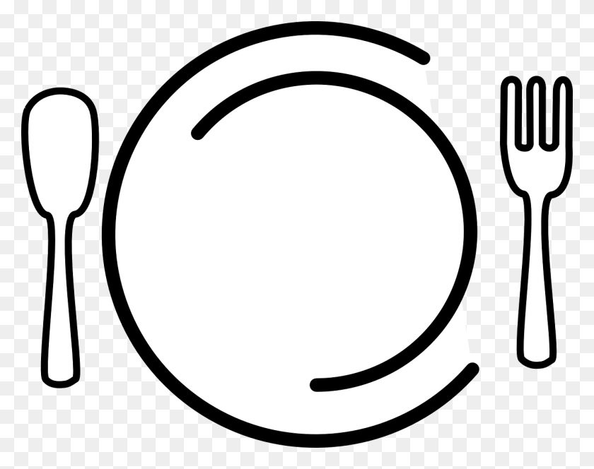 1280x992 Dishes, Plate, Fork, Spoon, Food - Restaurant Clipart Black And White