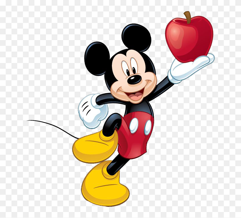 671x701 Disney Classics Прыжок Микки С Красным Яблоком В Руке, Как - С Днем Рождения Другу Клипарт