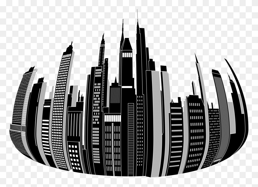 2258x1590 Distorted City Skyline Icons Png - Skyline PNG