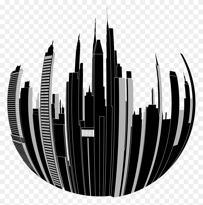 2302x2320 Distorted City Skyline Icons Png - City PNG