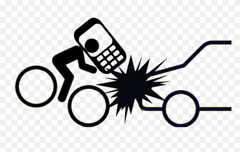 802x487 Distracted Bicyclist On Cell Phone Crashes Into Car - Caution Sign PNG