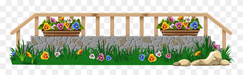 6170x1589 Dividery Fence, Flowers, Grass - Wooden Fence Clipart
