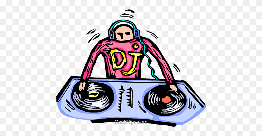 480x377 Dj Working With His Music, Disk Jockey Royalty Free Vector Clip - Free Dj Clipart