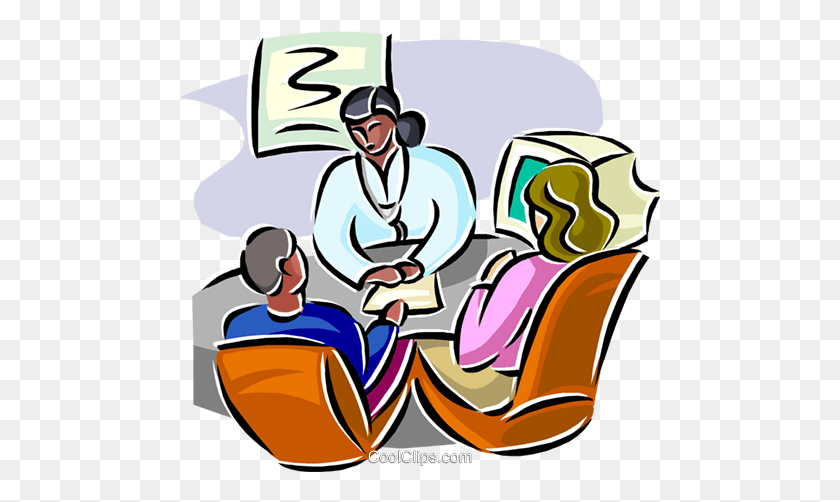 480x442 Doctor Discussing Case With Patient Royalty Free Vector Clip Art - Doctor Patient Clipart