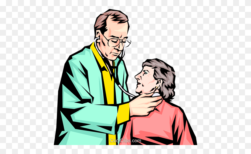 480x457 Doctor Examining An Old Woman Royalty Free Vector Clip Art - Woman Doctor Clipart