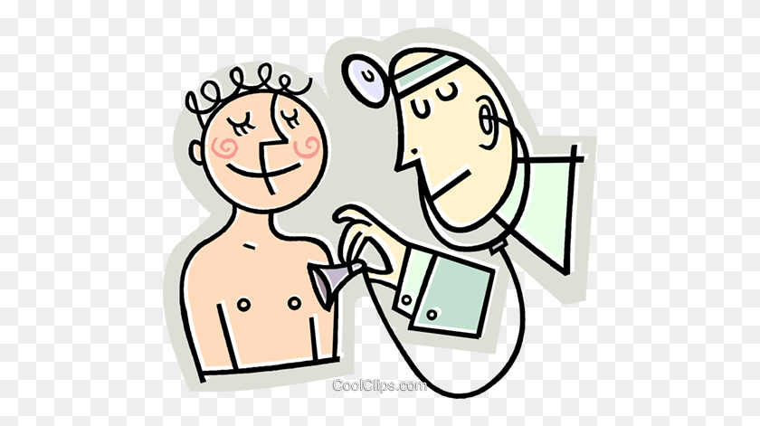 480x411 Doctor With A Patient And Stethoscope Royalty Free Vector Clip Art - Doctor Patient Clipart
