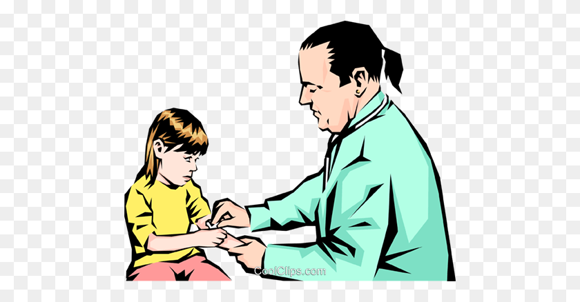 480x378 Doctor With Young Child Royalty Free Vector Clip Art Illustration - Doctor Clipart Free