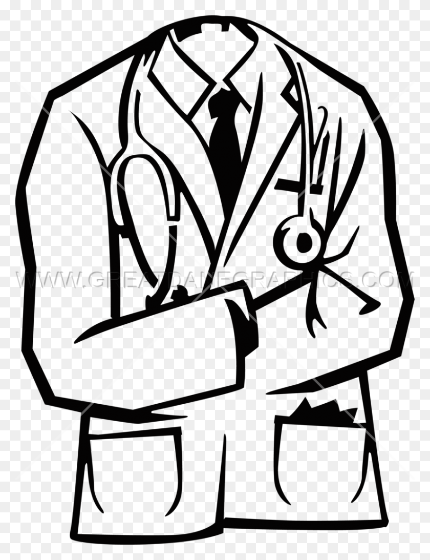 825x1093 Doctors Coat Production Ready Artwork For T Shirt Printing - Jacket Clipart Black And White