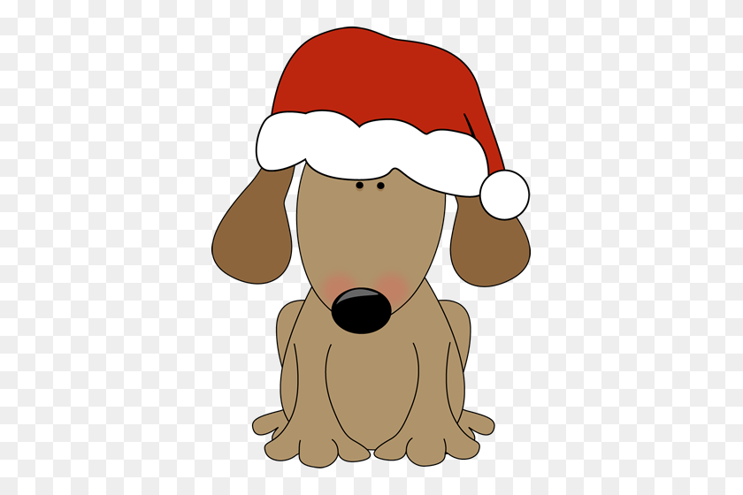 361x500 Собака В Новогодней Шапке Санта-Клауса, Векторная Иллюстрация Искусства - Шоколадный Клипарт