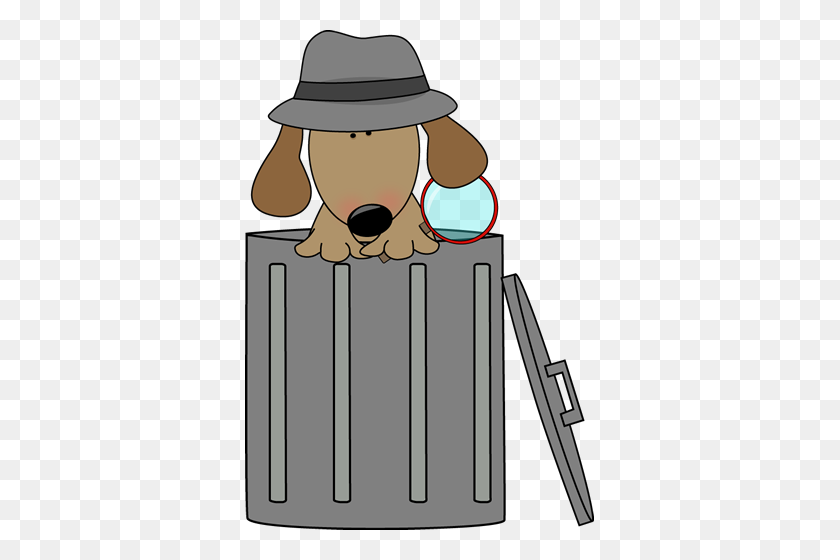 349x500 Dog Looking For Clues In A Trash Can Animal Clipart - Trash Bin Clipart