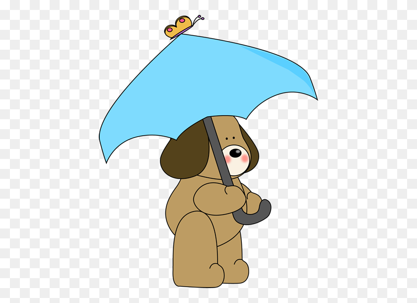 442x550 Dog Under Umbrella Clip Art - Cute Dog Clipart