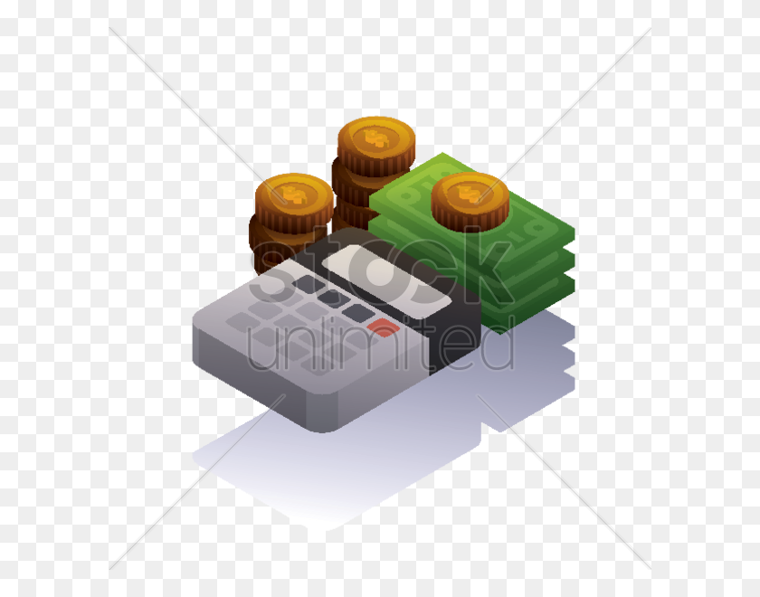 600x600 Dollar Bills And Coins With Calculator Vector Image - Dollar Bills PNG