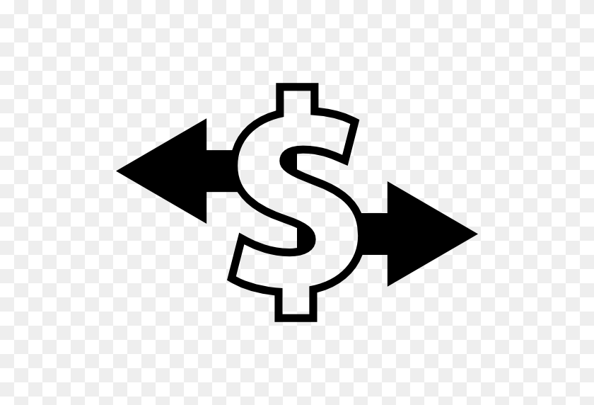 512x512 Dollar Sign Outline With Arrows Pointing To Left And Right - Dollar Signs PNG
