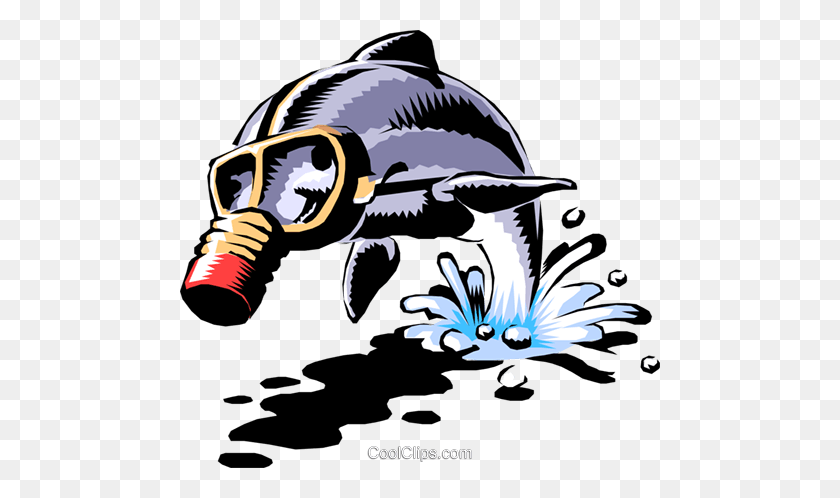 480x438 Dolphin With Gas Mask Royalty Free Vector Clip Art Illustration - Gas Mask Clipart