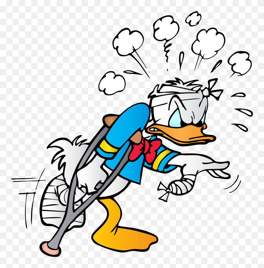 7859x8000 Donald Duck With Crutch Free Png Clip Art Gallery - Pain Clipart