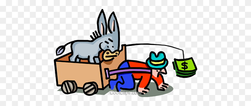 480x297 Donkey Leading Man With Money On A Stick Royalty Free Vector Clip - Donkey Clipart Free