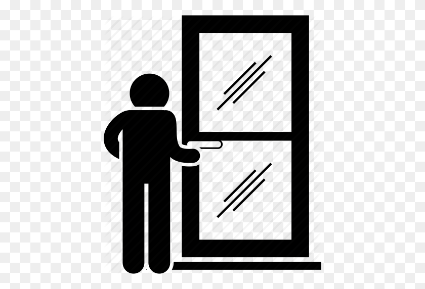 430x512 Door, Glass, Man, Open, Opening, Person Icon - Door Open PNG
