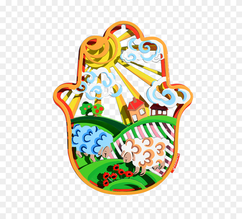 700x700 Double Hammsa With Sheep's Over The Galil Highs Scenery Dadol'e - Shabbat Shalom Clipart