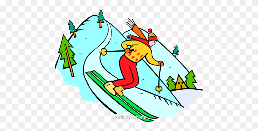 480x368 Downhill Skier Royalty Free Vector Clip Art Illustration - Snow Skiing Clip Art