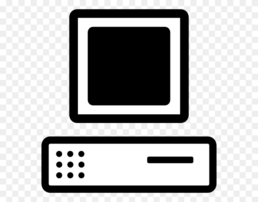 570x597 Скачать Bw Cartoon Computer Base Monitor Clipart - Компьютерный Монитор Png