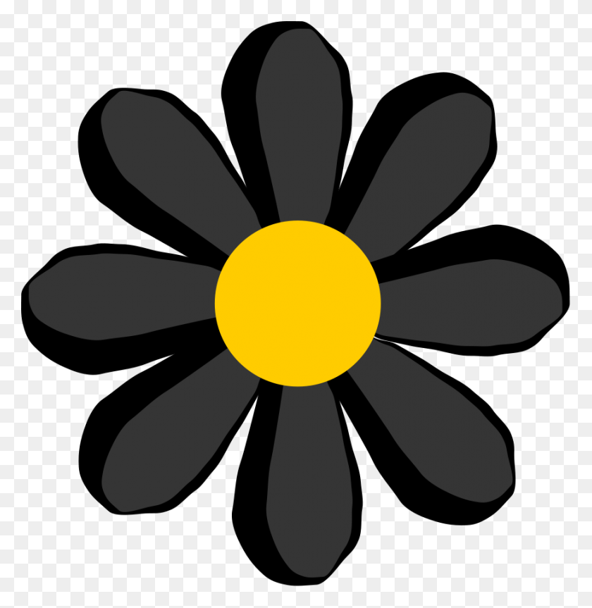 874x900 Download Black Yellow Flower Clipart - Black Flowers PNG