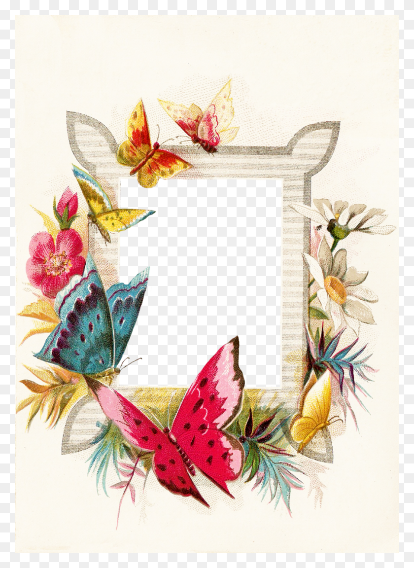 900x1260 Download Butterfly Borders And Frames Png Clipart Butterfly - Flowers Transparent PNG