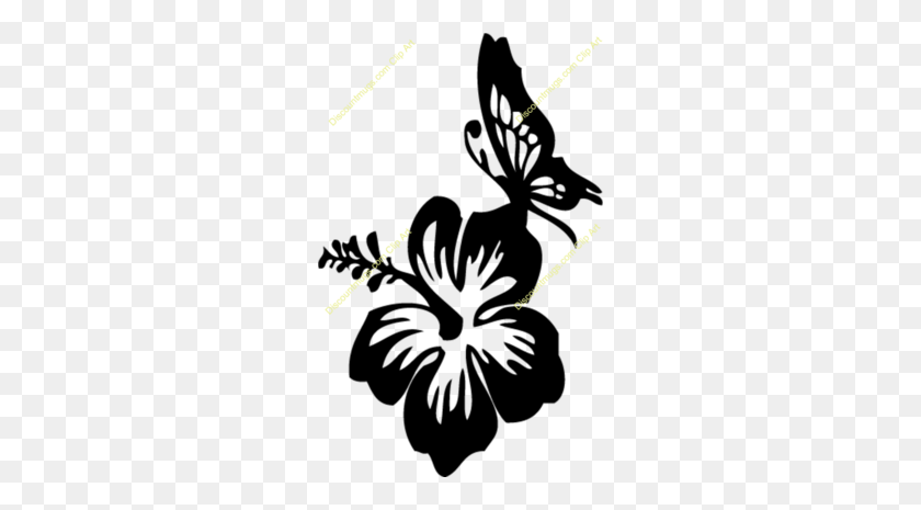 260x405 Download Butterfly Hibiscus Decal Clipart Car Window Decal Car - Hibiscus Flower Clipart Black And White