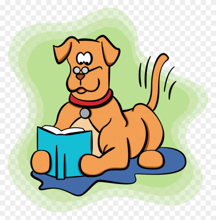 900x919 Download Cartoon Dog Reading Clipart Dog Paw Clip Art Dog, Cat - Reading Clipart Free