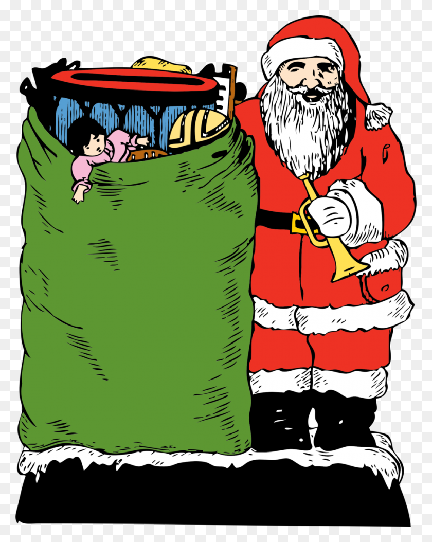 900x1148 Download Christmas Vintage Santa With Toy Bag Card Clipart Santa - School Bag Clipart