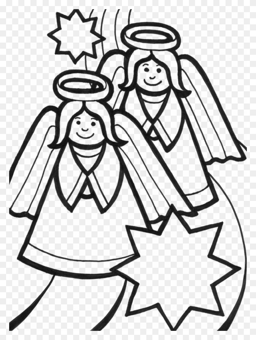 900x1220 Download Coloring Sheets Christmas Angel Clipart Christmas - Nativity Scene Black And White Clipart