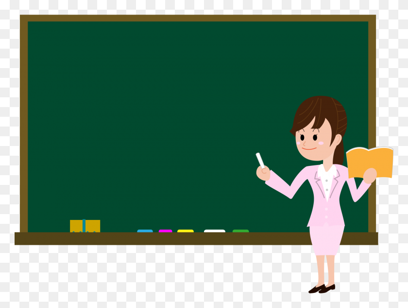 2400x1764 Download Female Teacher On Blackboard In Classroom - Teacher PNG