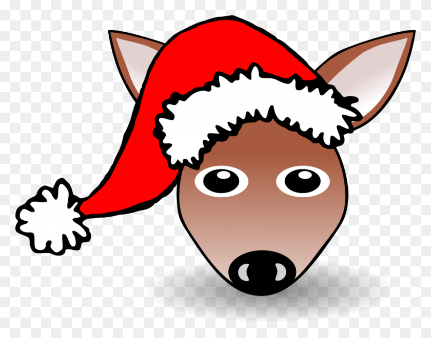 900x693 Download Funny Fawn Face Brown Cartoon With Santa Claus Hat - Funny Hat PNG