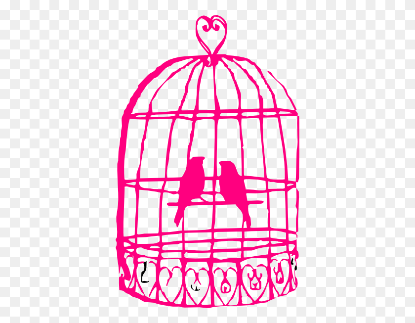 372x593 Download Hot Pink Bird Cage With Birds Clipart - Cage PNG