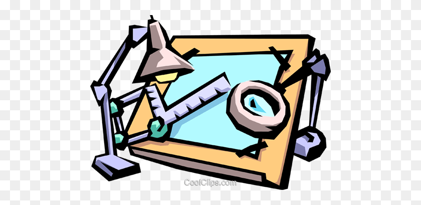 480x349 Drafting Table With Materials Royalty Free Vector Clip Art - Materials Clipart