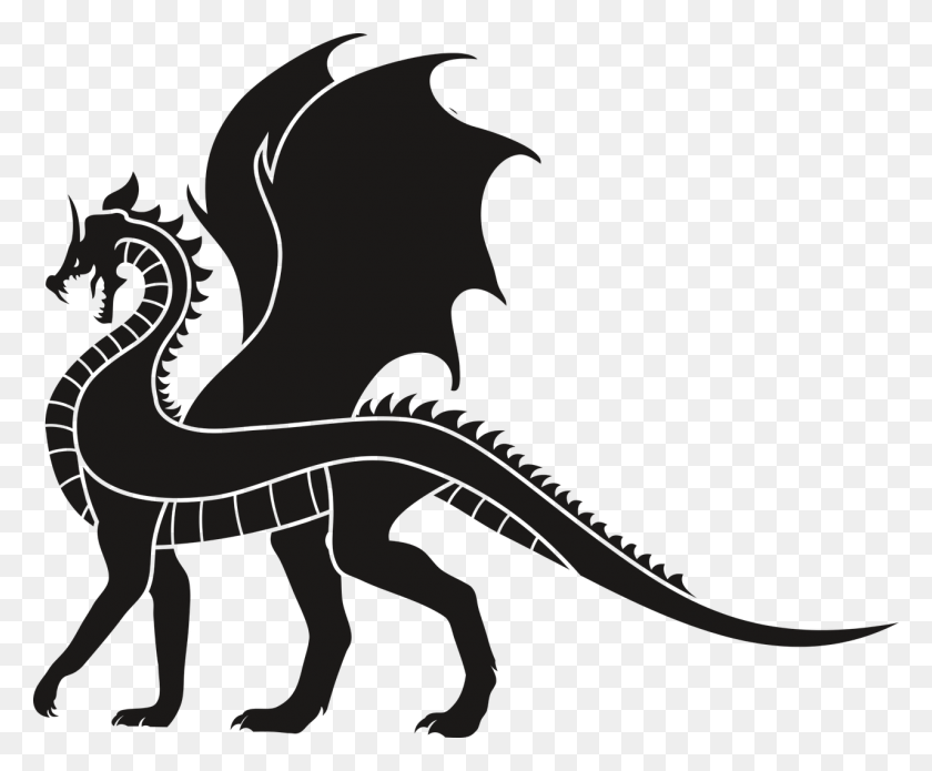 1280x1043 Dragon, Dragoon, Black, No Background, Wings - Fairy Tale Clipart Black And White