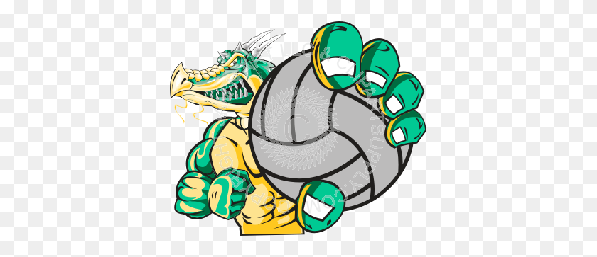 361x303 Dragon Holding Volleyball - Volleyball Clipart