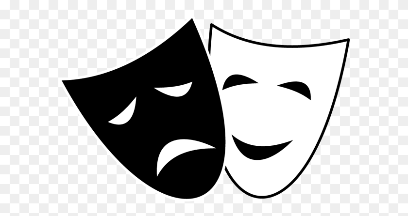 600x386 Drama Masks Clipart - Movie Theater Clipart Black And White