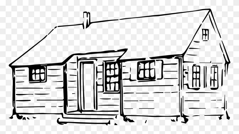1425x750 Drawing Cottage Log Cabin House Line Art - Shack Clipart