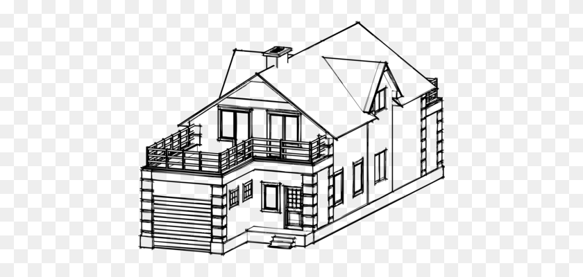 442x340 Drawing Cottage Log Cabin House Line Art - Cabin PNG