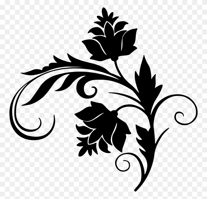 764x750 Drawing Flower Black And White Silhouette Leaf - Flower Silhouette PNG