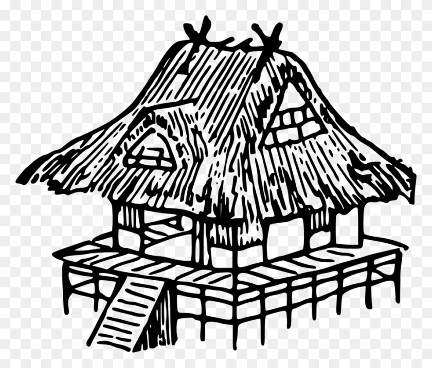 890x750 Drawing Japan Black And White Nipa Hut House - Roof Clipart Black And White
