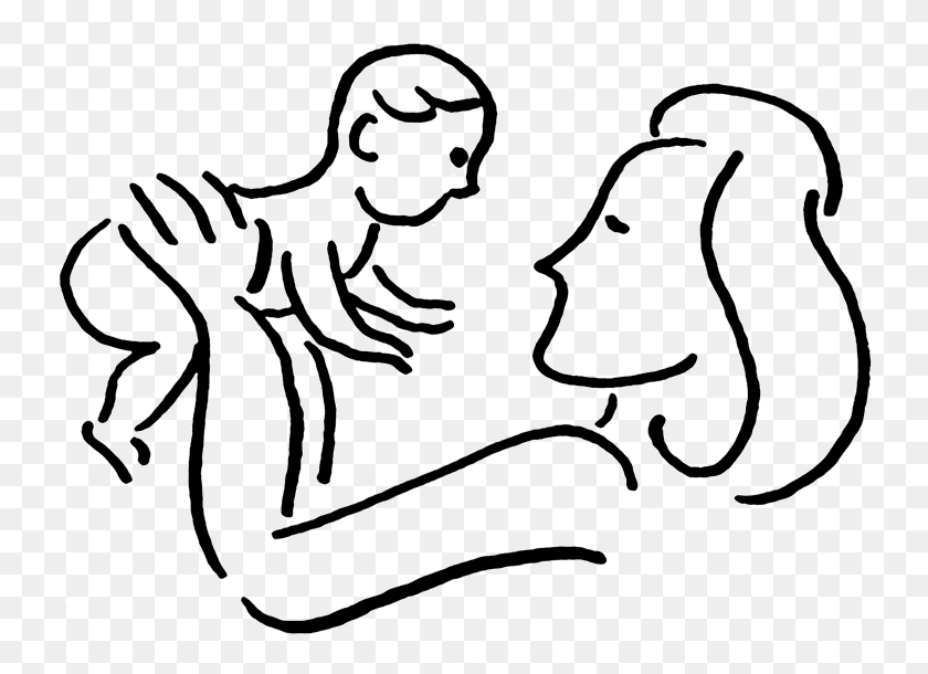 750x550 Рисунок Мамы С Младенцем - Ребенок Читает Черно-Белый Клипарт